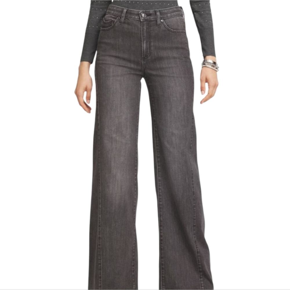 Chico's Boyfriend Ankle Cropped Grey Stylish Washed Black Denim Jeans Size‎ 14